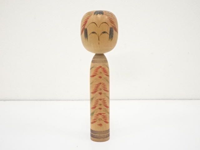 JAPANESE FOLK CRAFT / WOODEN KOKESHI DOLL / 19cm / SIGNED ARTISAN WORK